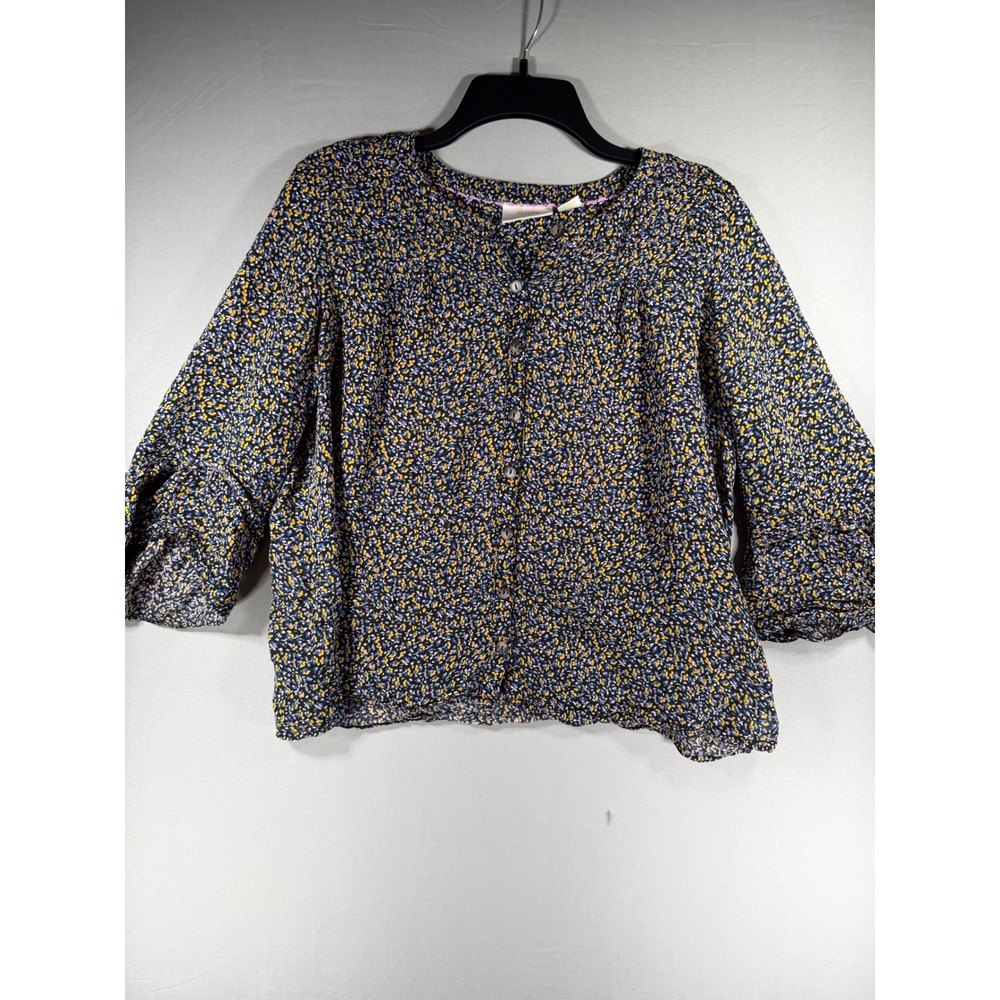 Maeve Anthropologie Womens Medium Floral Button Front Ruffle Sleeve Blouse Top
